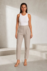 Pantalon tailleur rayé taille haute