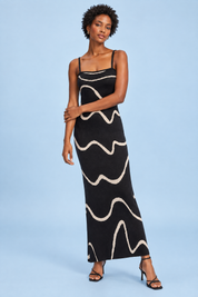 Robe longue rayée dos nu noire | Vue de face | Lounelle Paris
