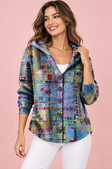 Blå blomstret cardigan med hette