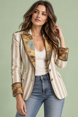 Figursydd stripet blazer i offwhite