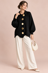 Oversized cardigan med krage i svart