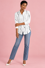 Chemise blanche boutonnée à imprimé géométrique | Vue de dos | Lounelle Paris