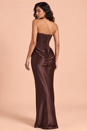 Robe longue corset marron bustier | Vue de dos | Lounelle Paris