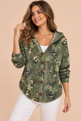 Olivengrønn cardigan med hette og knapper