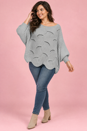 Pull gris oversize ajouré à col bateau | Porté sur une autre silhouette | Lounelle Paris