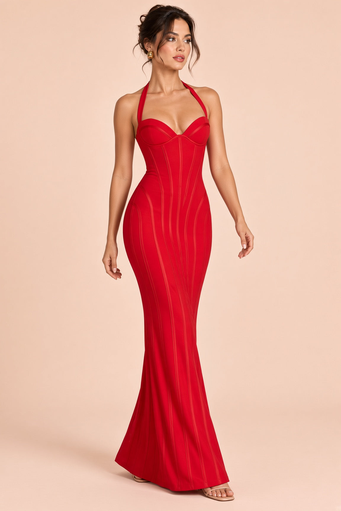 Robe longue corset rouge à dos nu | Vue en mouvement | Lounelle Paris