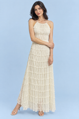 Offwhite plissert maxikjole