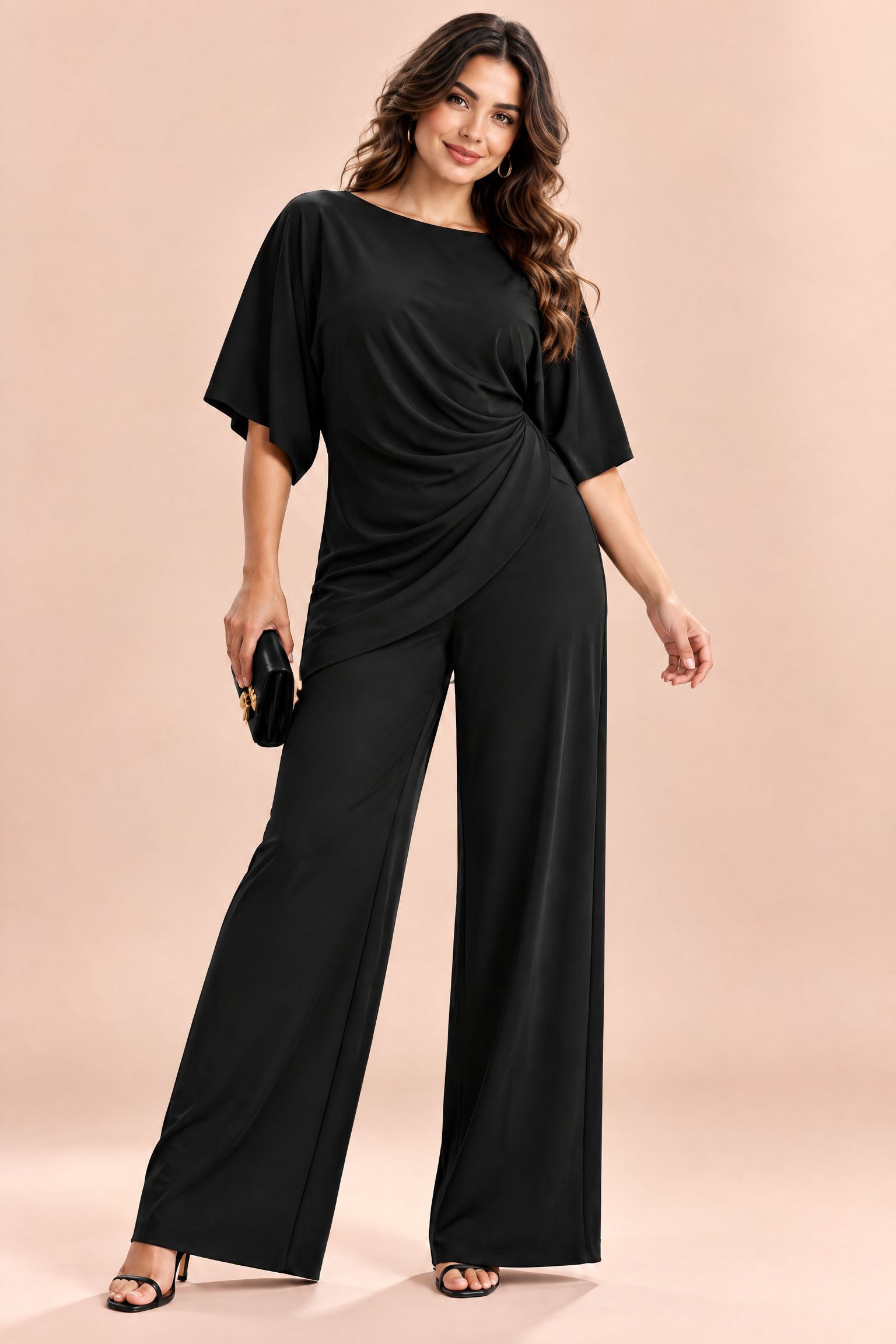 Ensemble pantalon noir plissé effet portefeuille | Porté sur une autre silhouette | Lounelle Paris