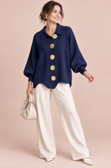 Oversized cardigan med krage i marineblå