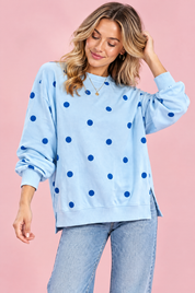Sweat-shirt oversize bleu à pois | Vue rapprochée | Lounelle Paris