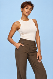 Pantalon marron large à taille basse | Vue rapprochée | Lounelle Paris