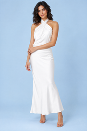 Robe longue blanche dos nu à col américain | Vue de face | Lounelle Paris