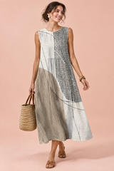 Blomstret midikjole i offwhite