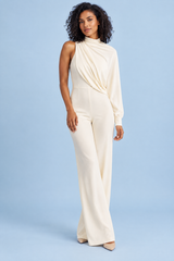 Offwhite høyhalset jumpsuit med én lang erm