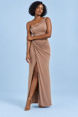 Beige asymmetrisk stringbody med tvinnet detalj