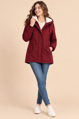Burgunderrød oversized parkas med hette
