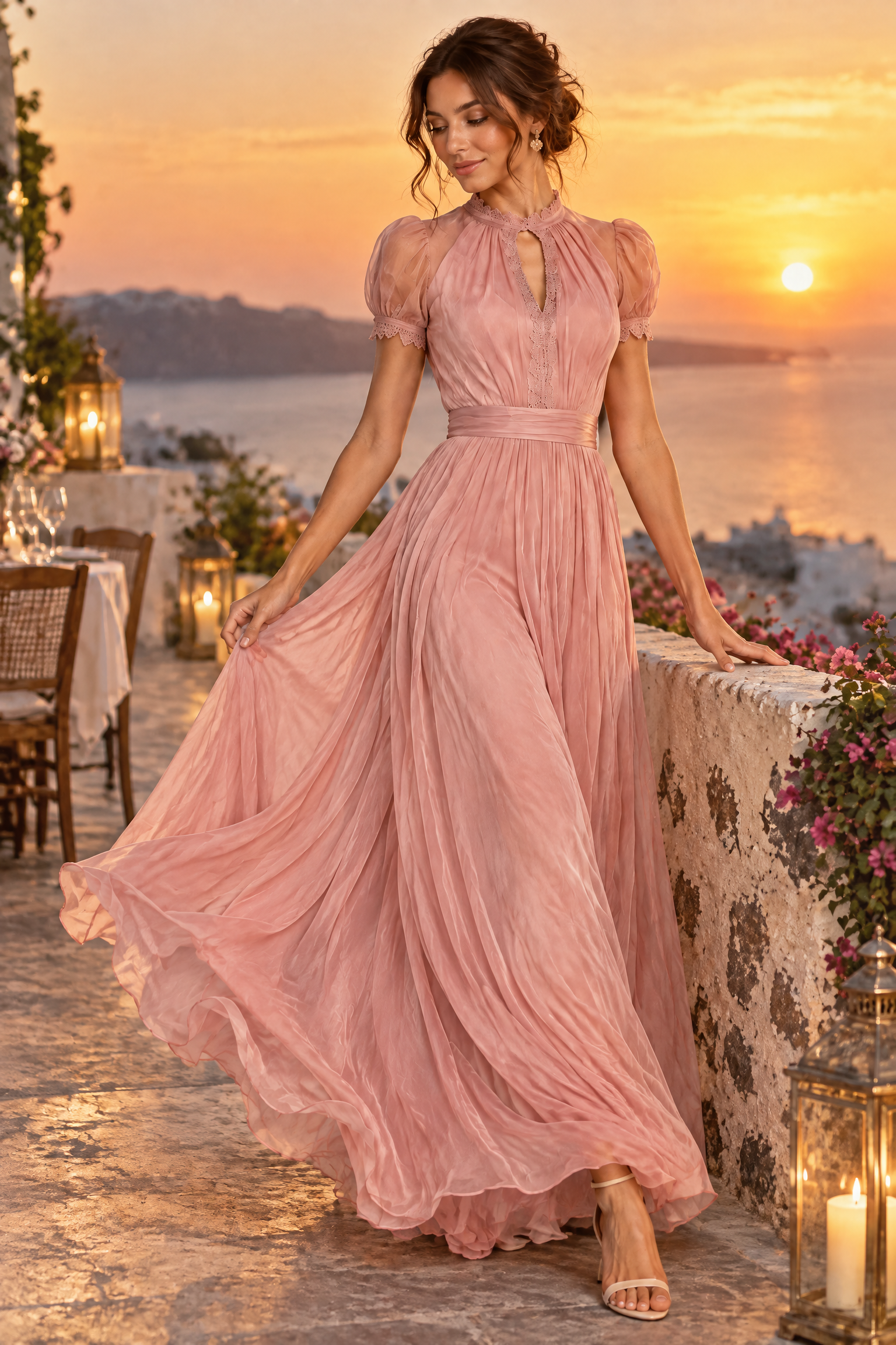 Robe longue rose à volants | Deuxième photo lifestyle | Lounelle Paris