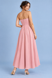 Robe midi évasée bustier — rose clair | Vue de dos | Lounelle Paris