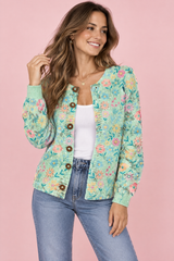 Mint cardigan med knapper og rund hals