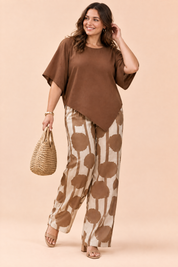 Ensemble pantalon marron à pois | Porté sur une silhouette plus ronde | Lounelle Paris