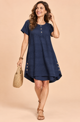 Oversized marineblå bluse med knapper foran