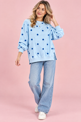 Blå oversized genser med prikker