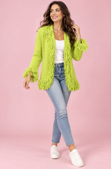 Limegrønn cardigan med frynser
