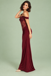 Robe longue bordeaux à empiècements en dentelle | Vue de dos | Lounelle Paris