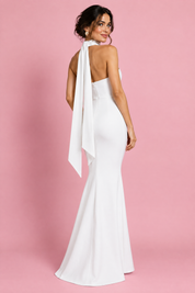 Robe longue blanche bustier bandeau à coupe sirène | Vue de dos | Lounelle Paris