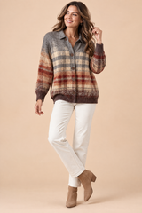 Brun rutete cardigan med krage