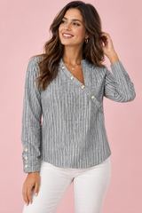 Grå stripet bluse med asymmetrisk hals
