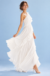 Robe blanche asymétrique à volants | Vue de dos | Lounelle Paris