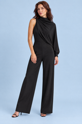 Sort høyhalset jumpsuit med én lang erm