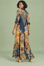 Robe-chemise midi imprimée bleu marine | Vue de dos | Lounelle Paris