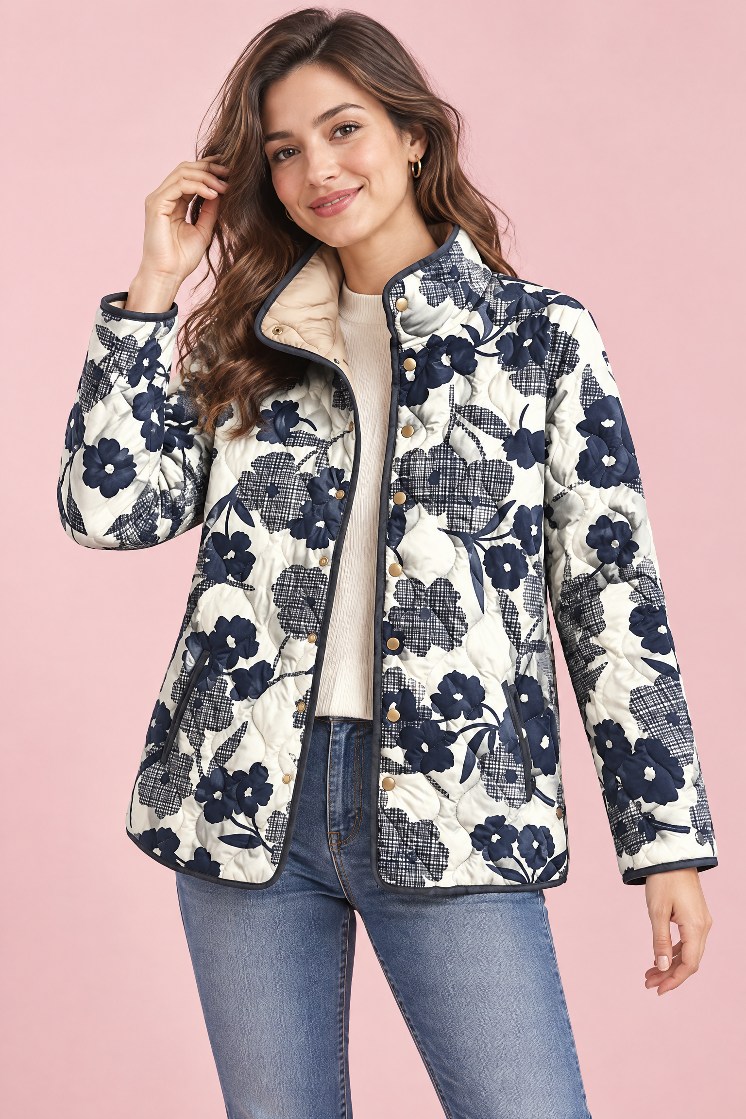 Veste matelassée blanc cassé à col montant | Vue de face | Lounelle Paris