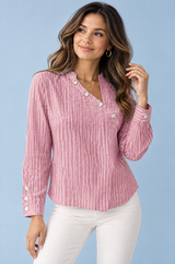Rosa stripet bluse med asymmetrisk hals
