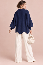 Cardigan oversize bleu marine à col | Vue de dos | Lounelle Paris