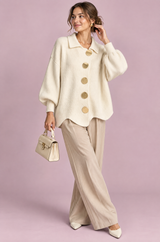Oversized cardigan med krage i kremhvit