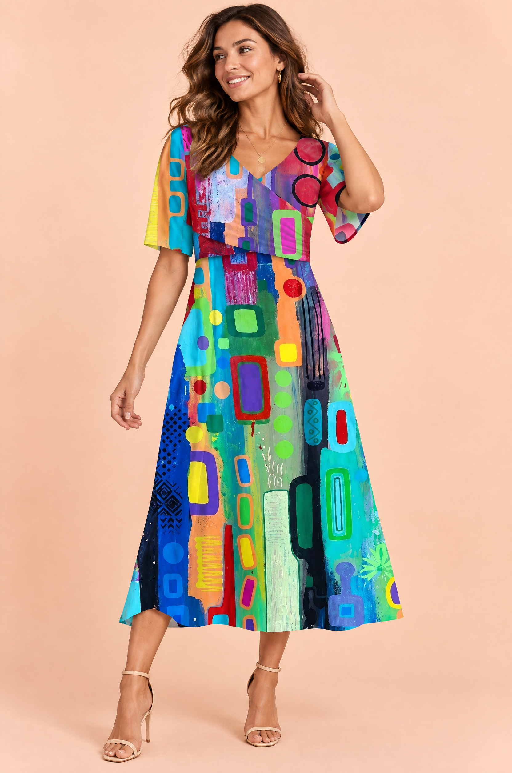 Robe longue bleue à col V | Vue de face | Lounelle Paris
