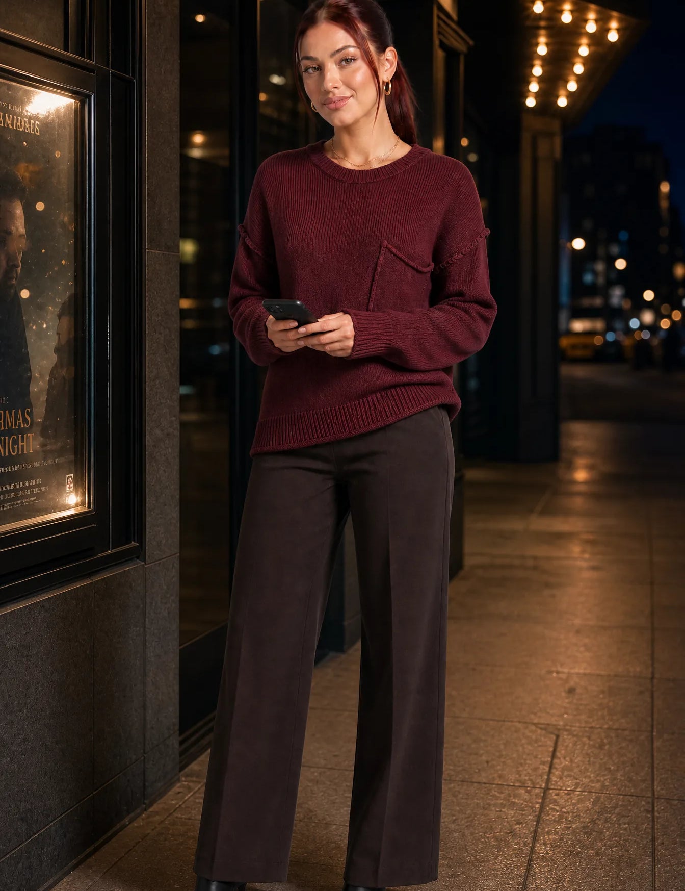 Pull ample à poche poitrine | Variante Bordeaux - Lifestyle | Lounelle Paris