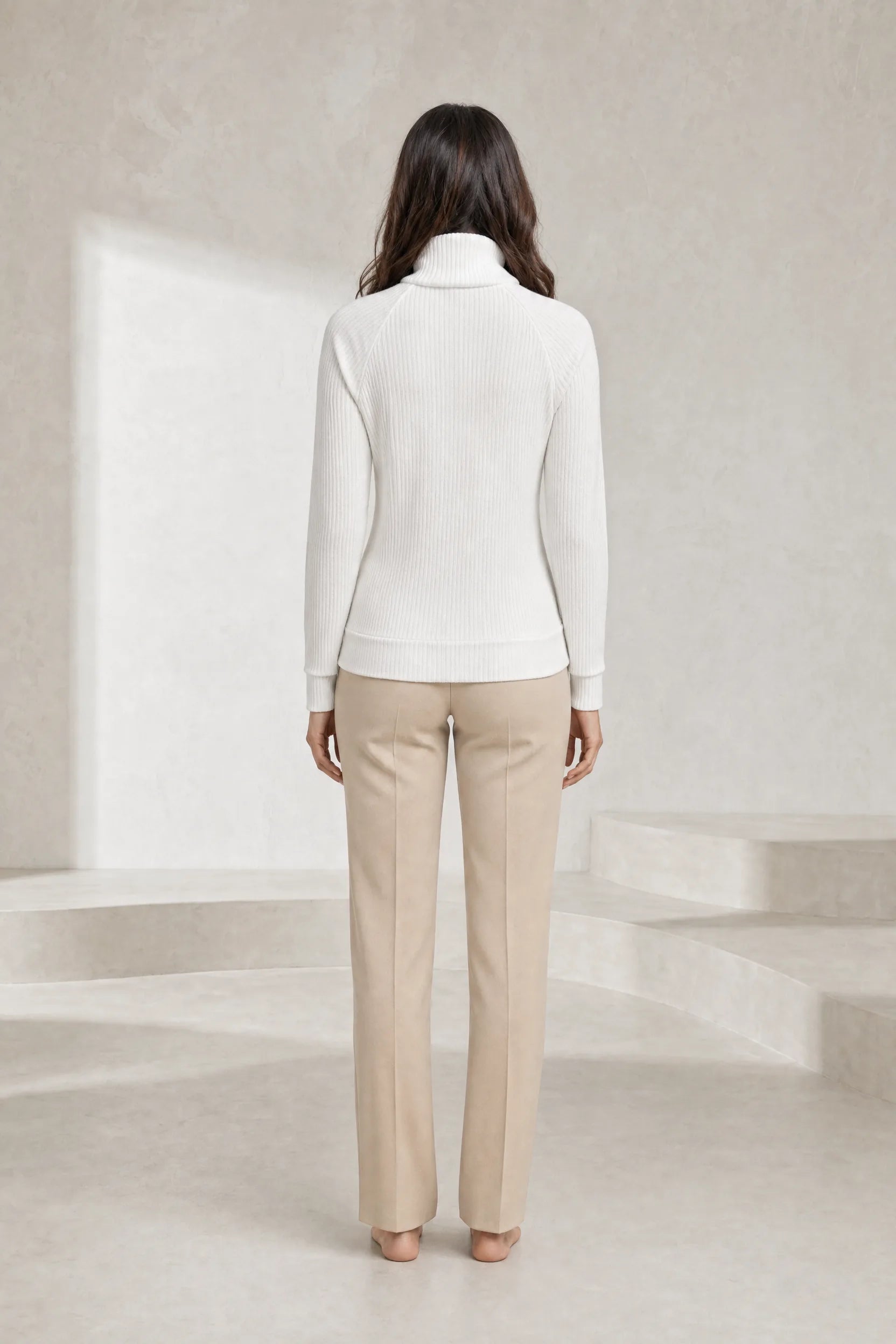 Pull blanc col roulé côtelé | Lounelle Paris