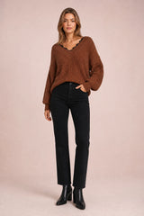 Hvit blonde V-hals genser