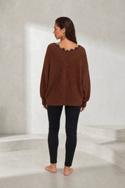Pull col V à dentelle | Lounelle Paris