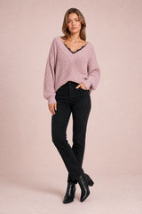 Hvit blonde V-hals genser