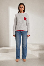 Pull gris col montant motif cœur | Lounelle Paris