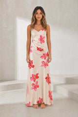 Robe beige bretelles fleurie