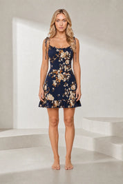 Robe bleu marine dos smocké bretelles | Lounelle Paris