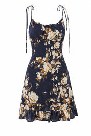 Robe bleu marine dos smocké bretelles | Lounelle Paris