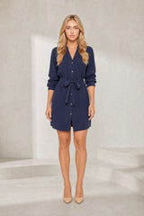 Robe chemise col V ceinturée
