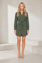 Robe chemise col V ceinturée